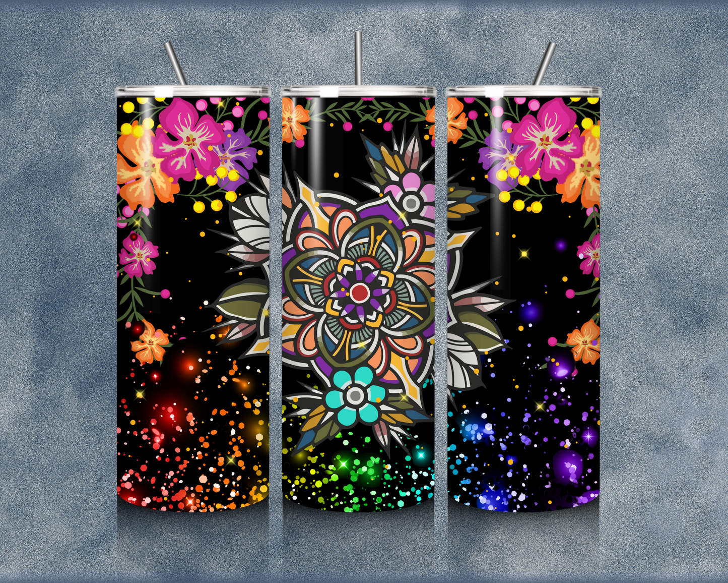 Glitter Flower 20oz Sublimation Tumblers
