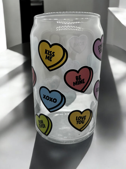 Candy Hearts Glass Can Libbey