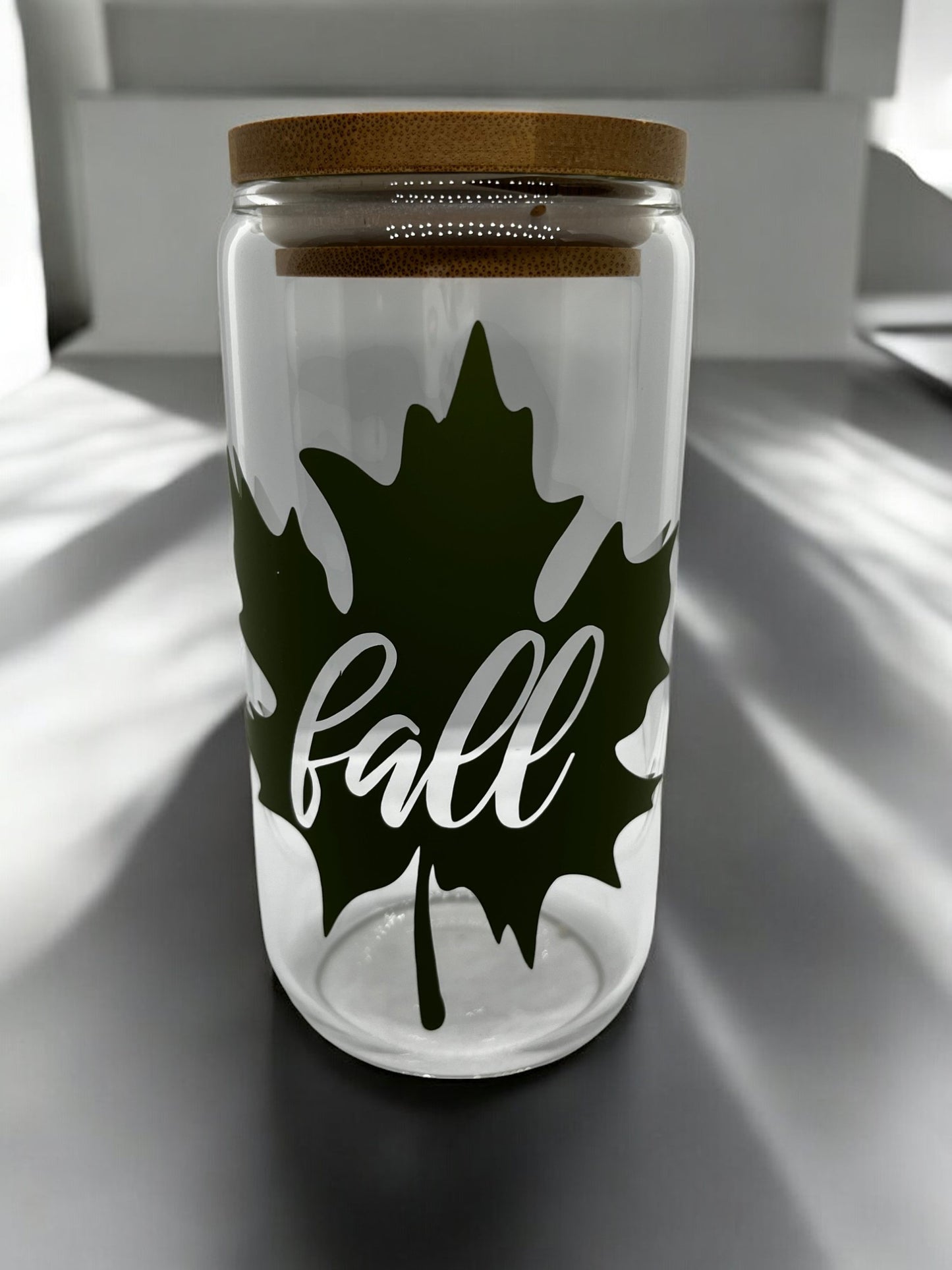 Fall Green Leaf Glass Cans