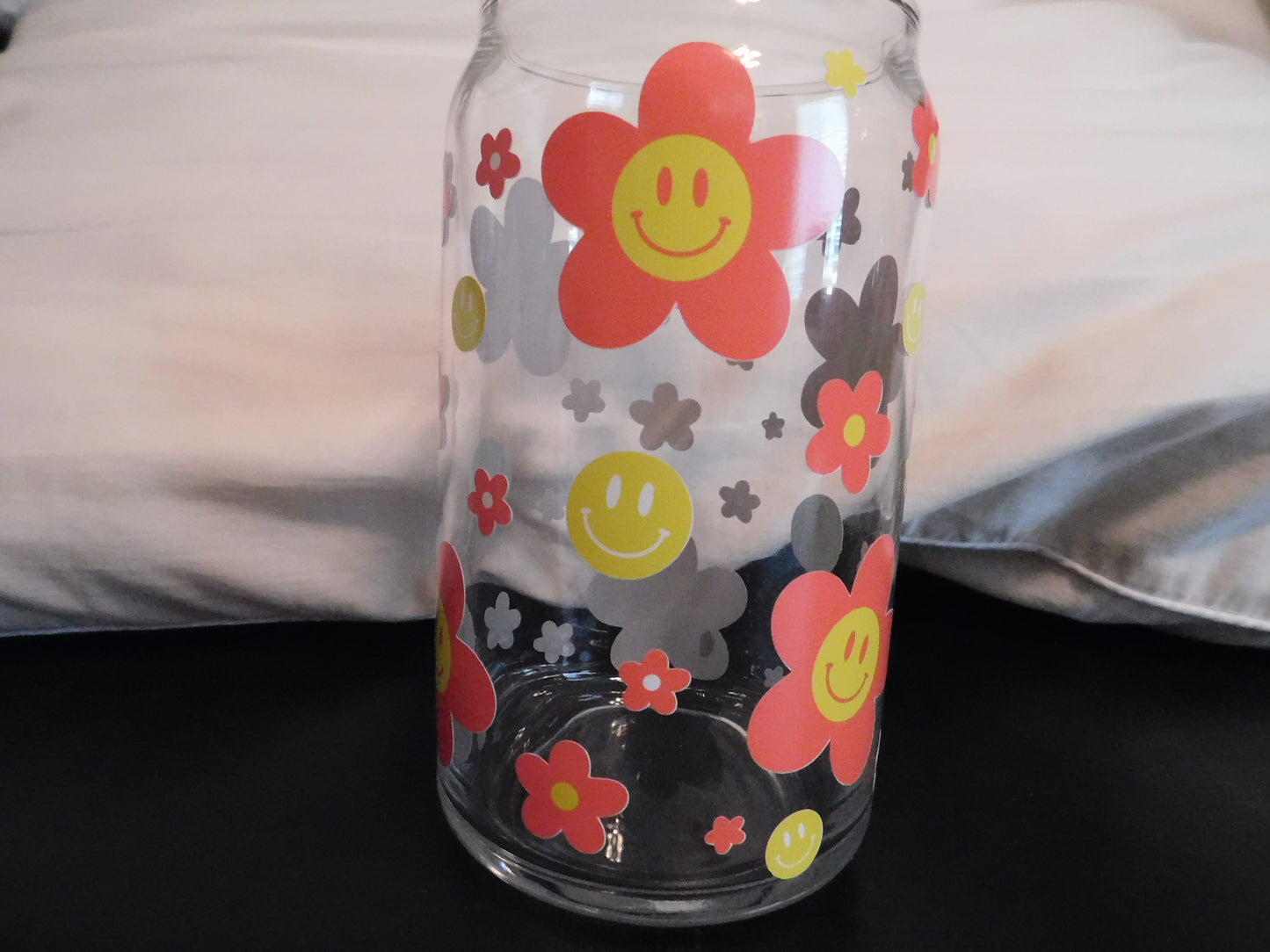 Smiling Flowers Glass Can Libbey