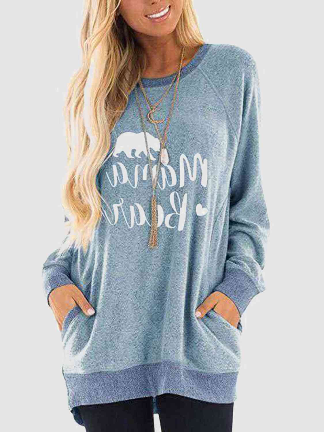 Graphic Round Neck Sweatshirt with Pockets